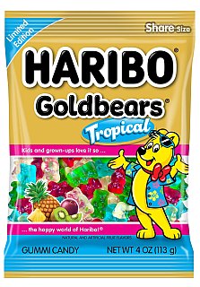 Haribo Tropical Gold Bears Gummy Candy Peg Bag 4oz 12 Pack