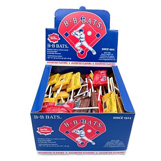 BB Bats Chewy Taffy Lollipop Sticks Assorted Flavors 80ct Box