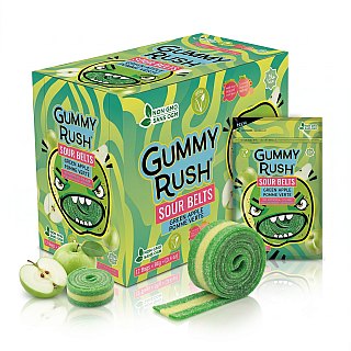 Gummy Rush Sour Belts Green Apple 3.4oz Peg Bag 12ct