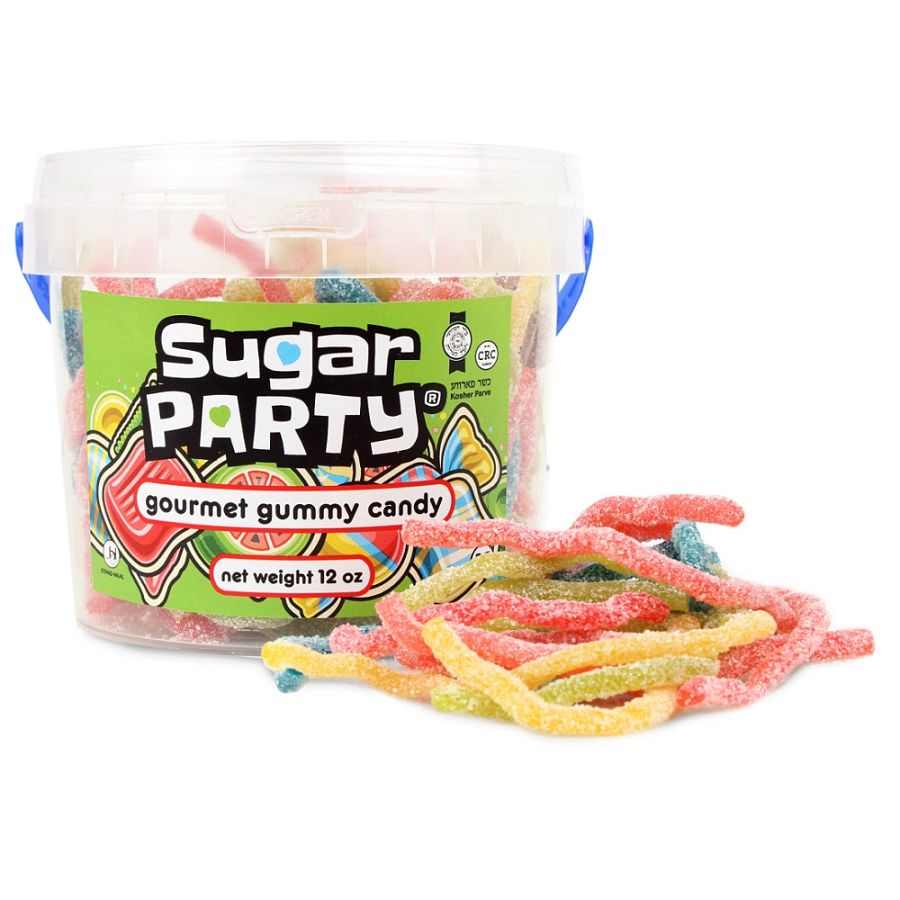 Fini Sugar Party Sour Spaghetti Gummy 12 oz Tub Kosher Parve