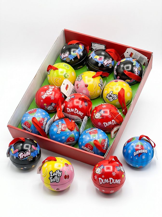 Mega Size 4" Candy Filled Ornaments Warhead Airhead Taffy 12 ct Tray
