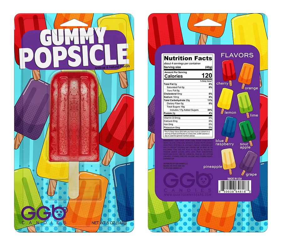 GGB Giant Gummy Popsicle Assorted Flavor 5oz 5"