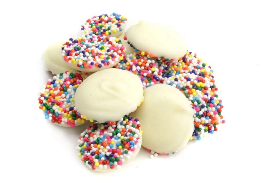 Ashers White Chocolate Nonpareils with Rainbow Seed 8 Pound Box Bulk