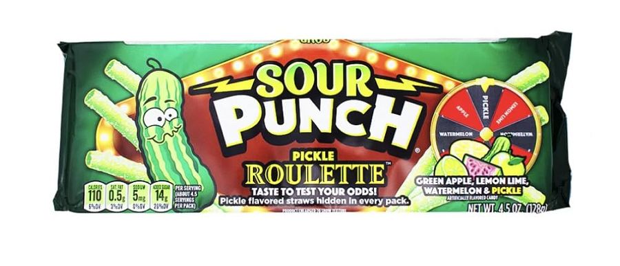 Sour Punch Pickle Roulette 12 Ct 4.5 Oz Straws Tray