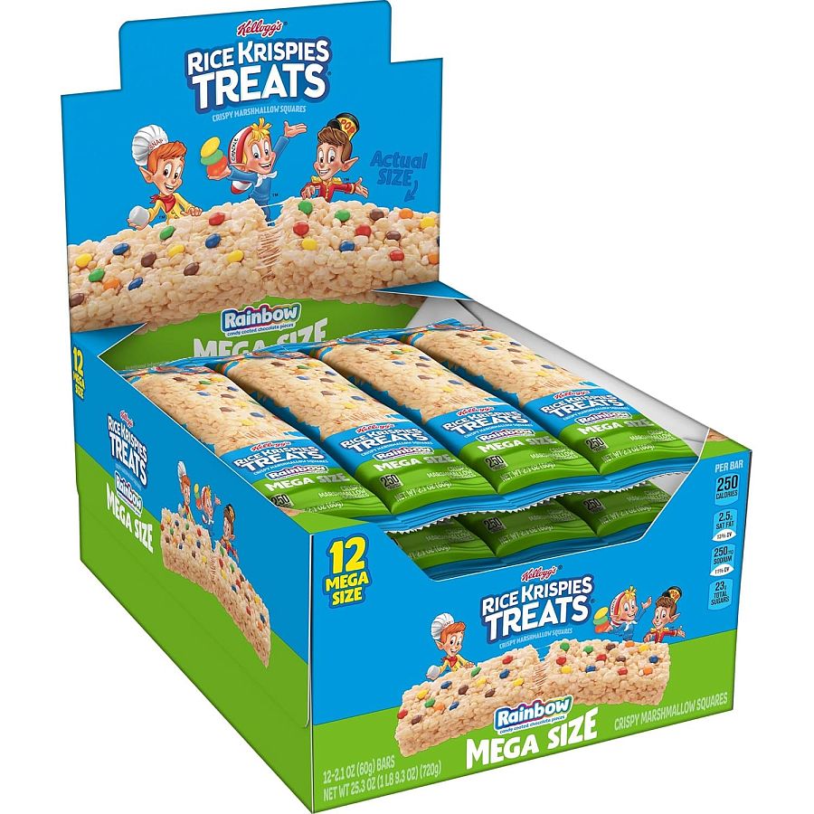 Kellogg's Rice Krispies Treats Marshmallow M&amp;M Rainbow Mega Size 12 Count 2.1 Ounce Bars Tray