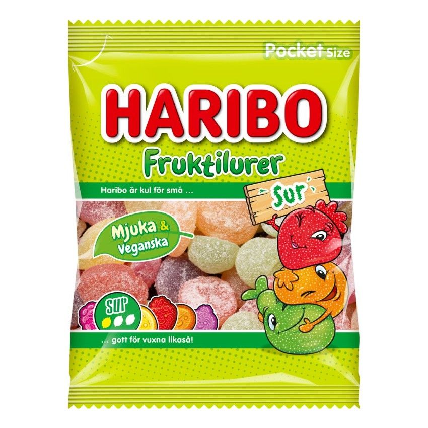 Haribo Sweden Fruktilurer Sour Assorted Fruit Gummy 75g Bag 12 Pack