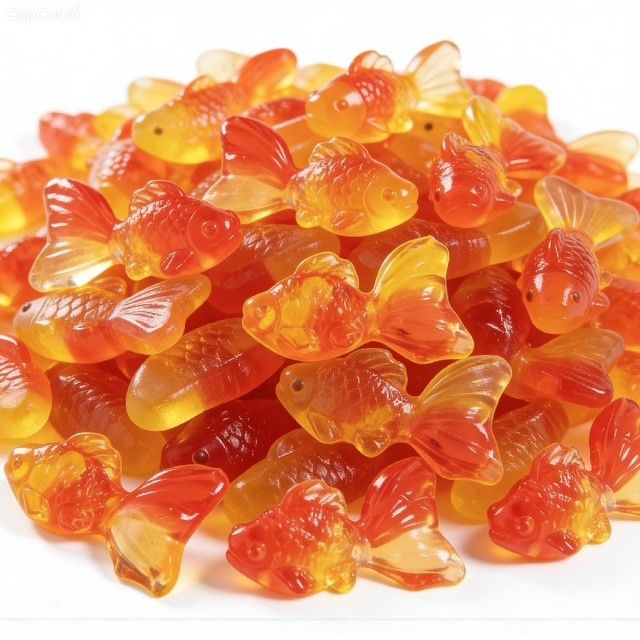 Amos 4D Juice Mango & Peach Filled Lucky Fish Gummy Candy 2.9 lbs