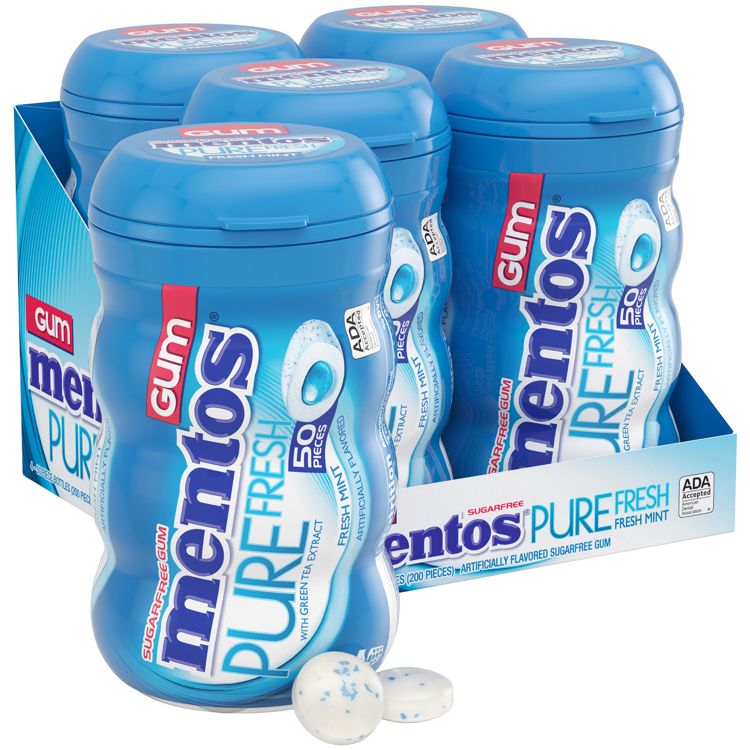 Mentos Gum Big Bottle Pure Fresh FRESHMINT 50ct 4 Pack