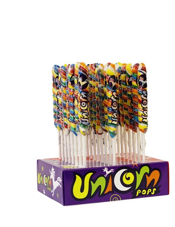 Adam Brooks Unicorn Pop Lollipop Rainbow Stick 24 ct Tray 10"