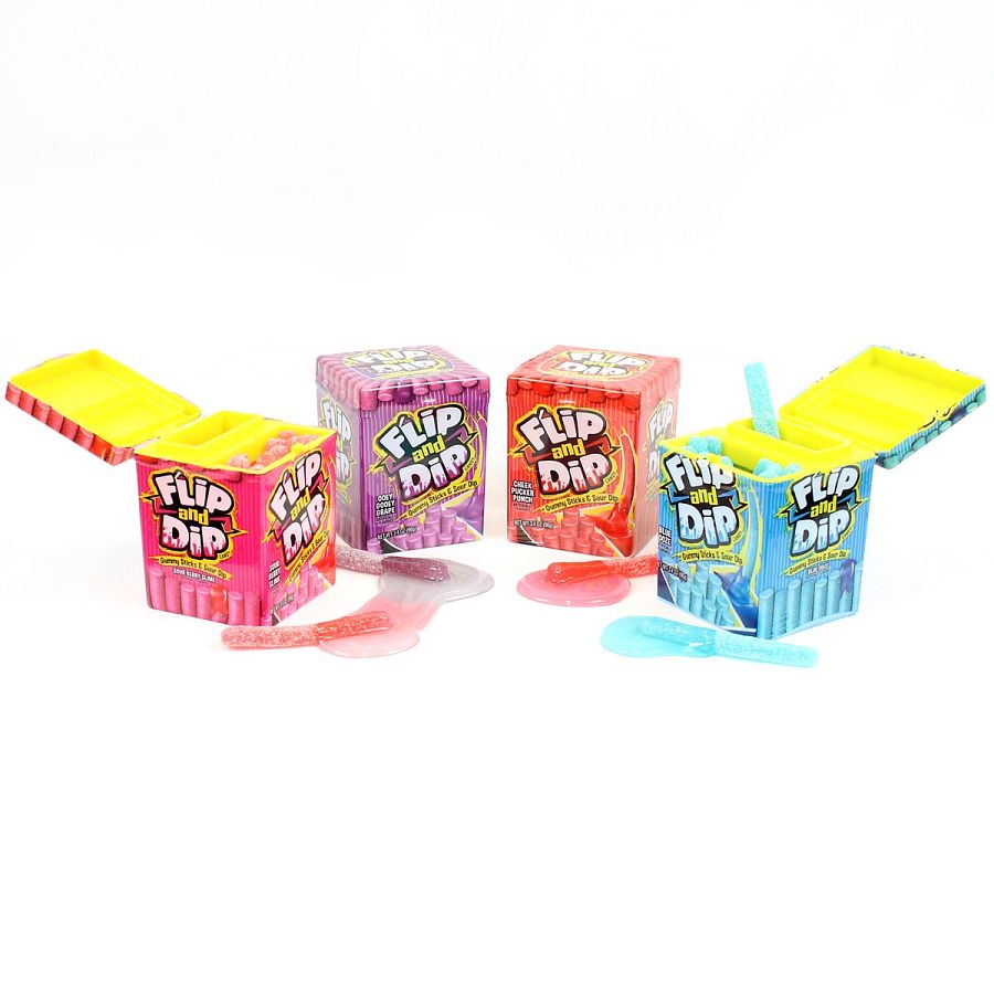 Foreign Candy Flip and Dip Gummy Sticks & Sour Dip 3.4oz 8ct Tray