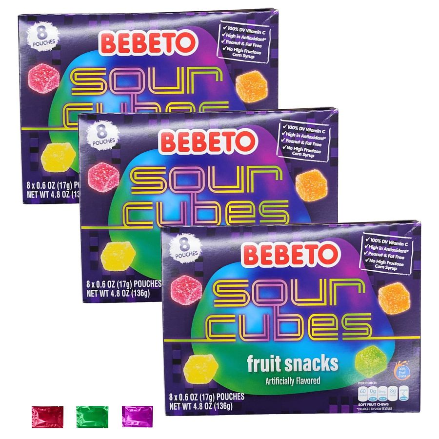 Bebeto Turkish Sour Cube Fruit Gummy Snacks Theater 4.8oz 14ct