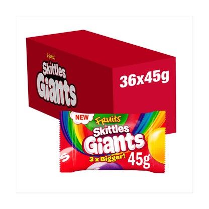 Skittles UK GIANTS Fruit Chew Candy 45g 36 ct tray