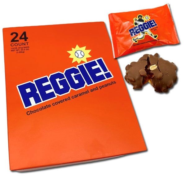Reggie Candy Bar Chocolate Covered Caramel Peanuts 1.8 oz 24 ct