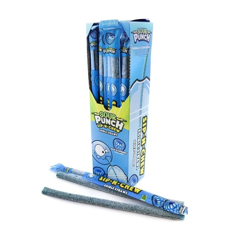 Sour Punch Sip N Chew Edible Straws Blue Raspberry 0.9oz 30ct