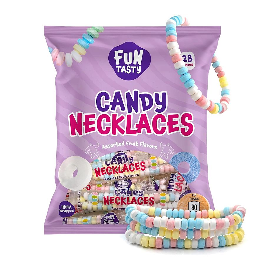 Fun Tasty Candy Necklaces Assorted Fruit 28 ct Bag