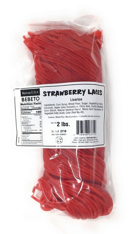 Kervan Strawberry Red Licorice Laces Soft Candy 2 lb