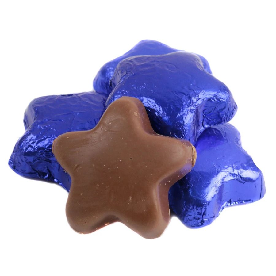 Madelaine Milk Chocolate Foil Mini Blue Stars 1.5" 5lb Copy