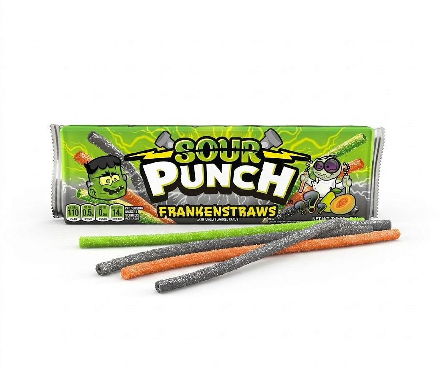 Sour Punch Halloween FrankenStraws Chewy Candy 3.2oz 24ct