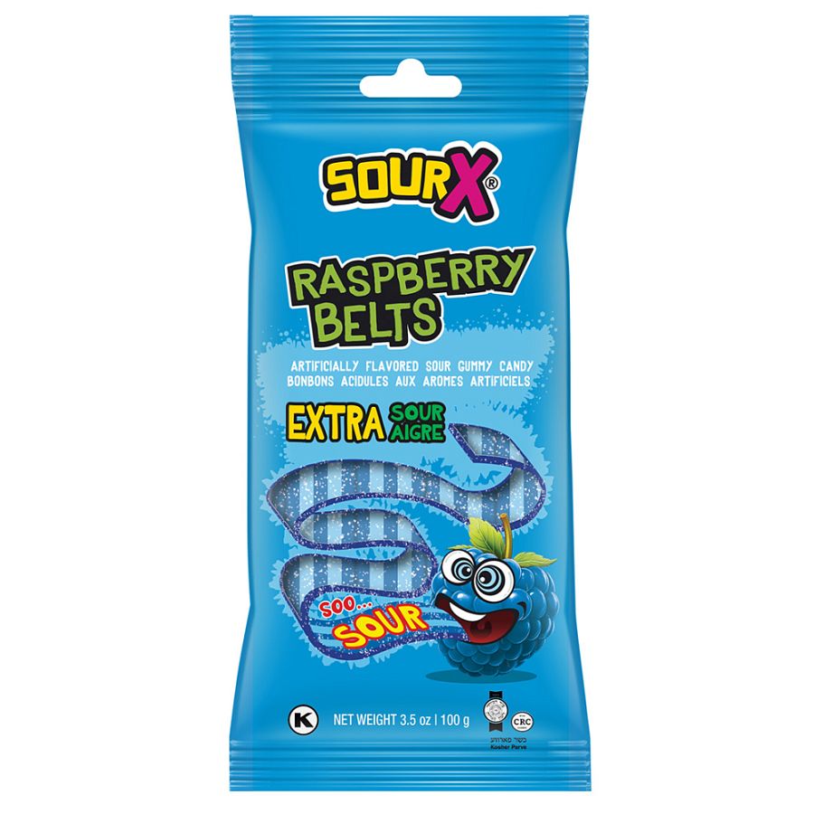 SourX Gummy Blue Raspberry Belts 3.5oz 12 ct Kosher Parve