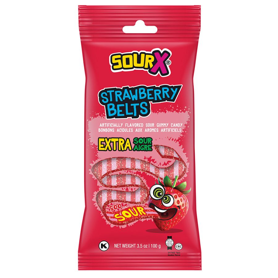 SourX Gummy Strawberry  Belts 3.5oz 12 ct Kosher Parve
