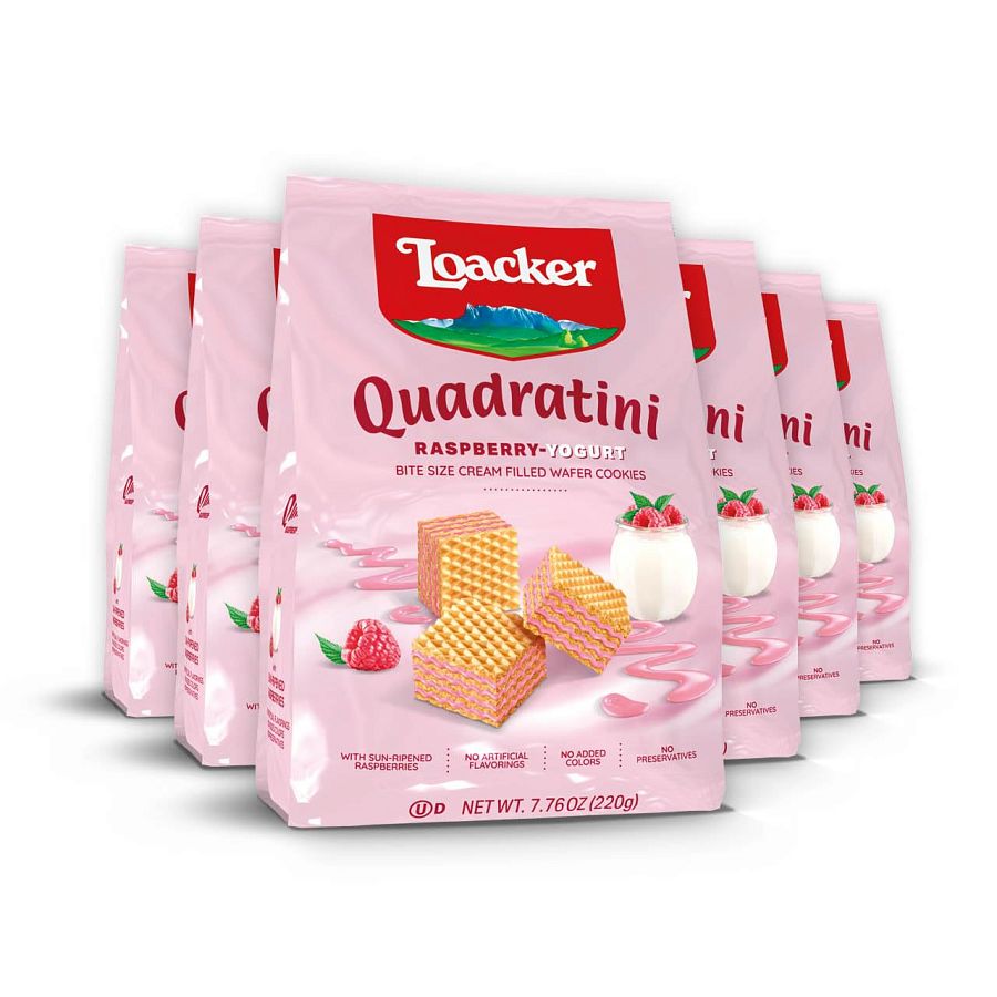 Loacker Quadratini Raspberry Wafer Bite Size Cookie Bag 7.76 oz 6ct