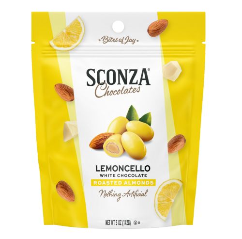 Sconza Lemoncello Lemon Chocolate Almonds 5 oz 6 ct Peg Bag
