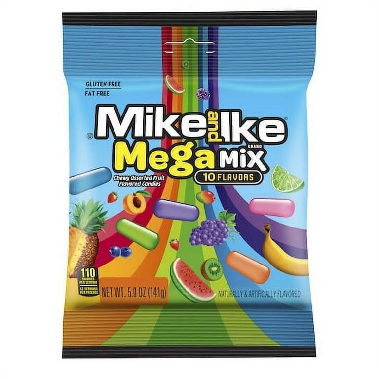 Mike & Ike Mega Mix Chewy Candy 10 Flavor Assorted 5oz Peg 12ct
