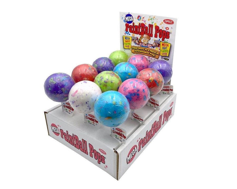 Espeez Huge 1/4 lb Mega Paintball Jawbreaker Lollipop 12 ct Tray 5"