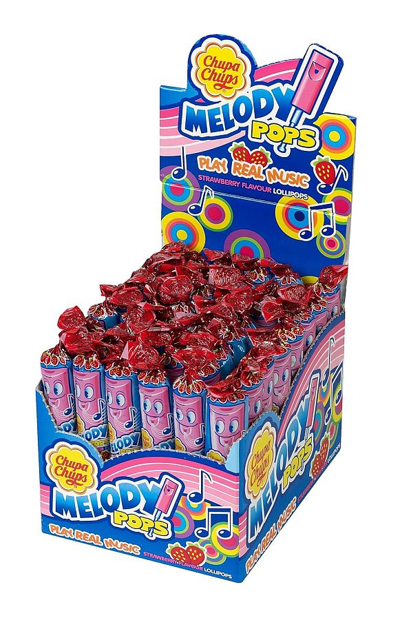 Chupa Chups STRAWBERRY Melody Pops Lollipop 48 ct Tray IMPORT