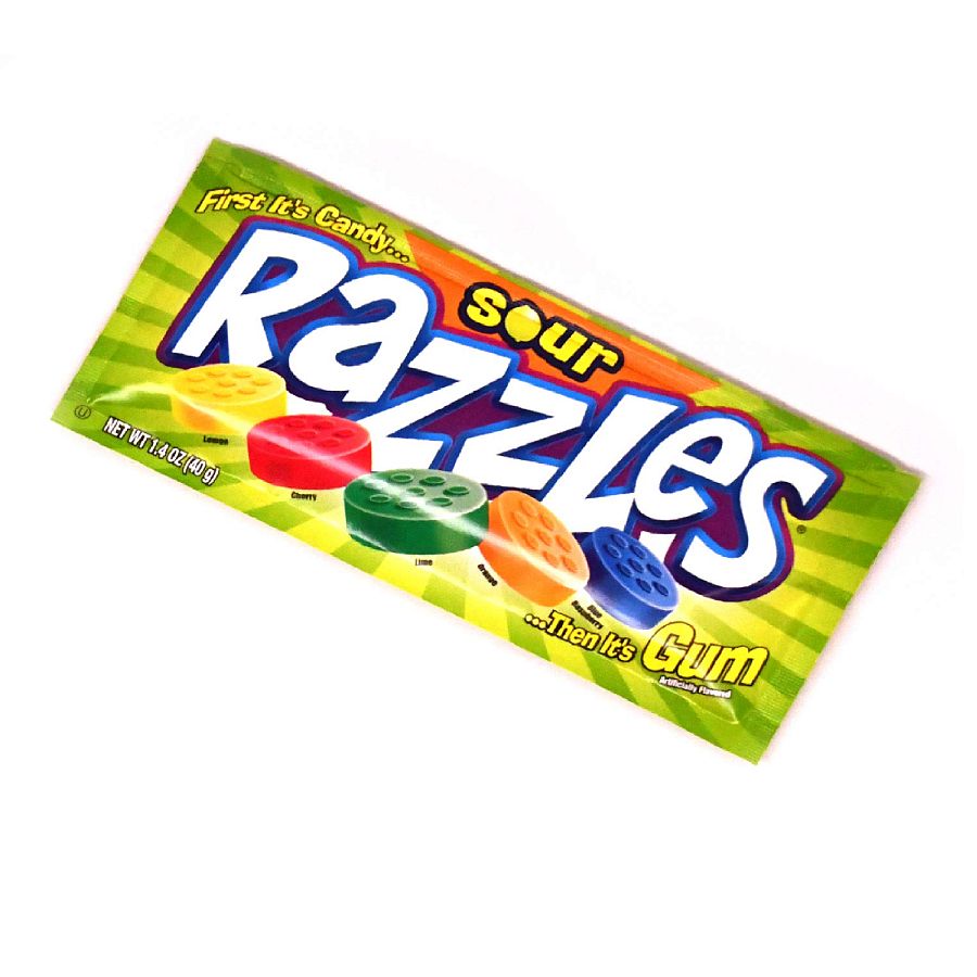 Razzles Sour Candy Gum 24 Count 1.4 ounce