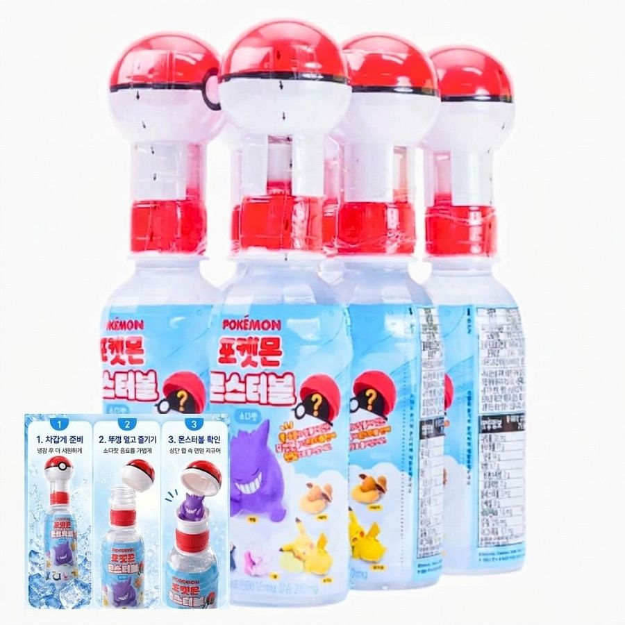 Pokemon Korea Monster Ball Soda Flavor Drink (Toy In Cap) 7.44oz 12 Pack