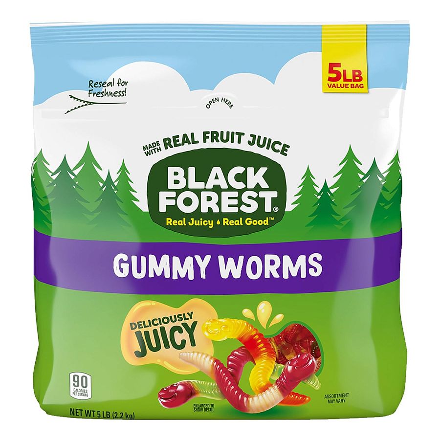 Black Forest Fruit Juice Gummy Worms 5 lb Resealable Bag