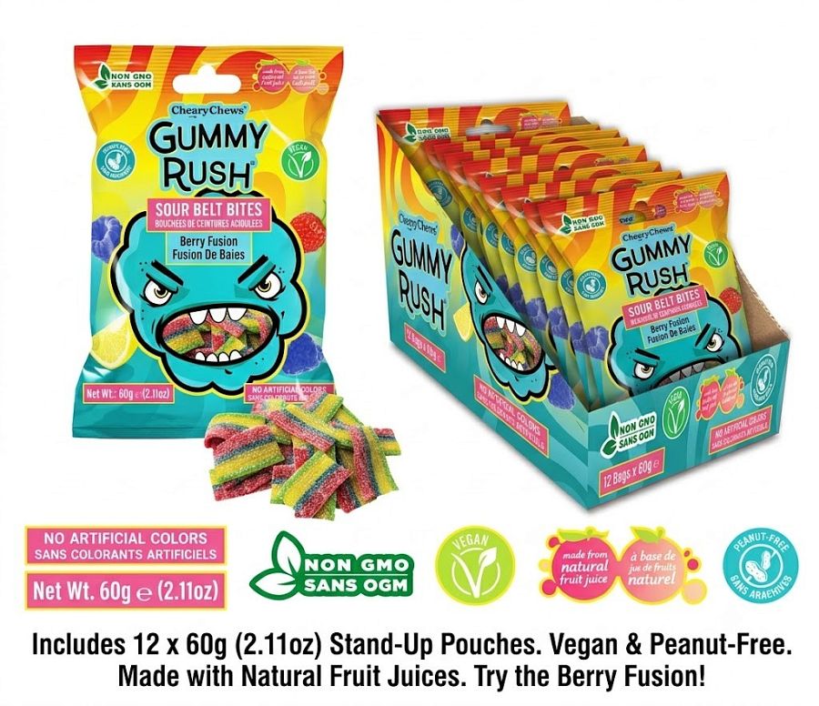 Gummy Rush Mini Sour Belt Bites Berry Fusion 2.11oz 12ct Tray