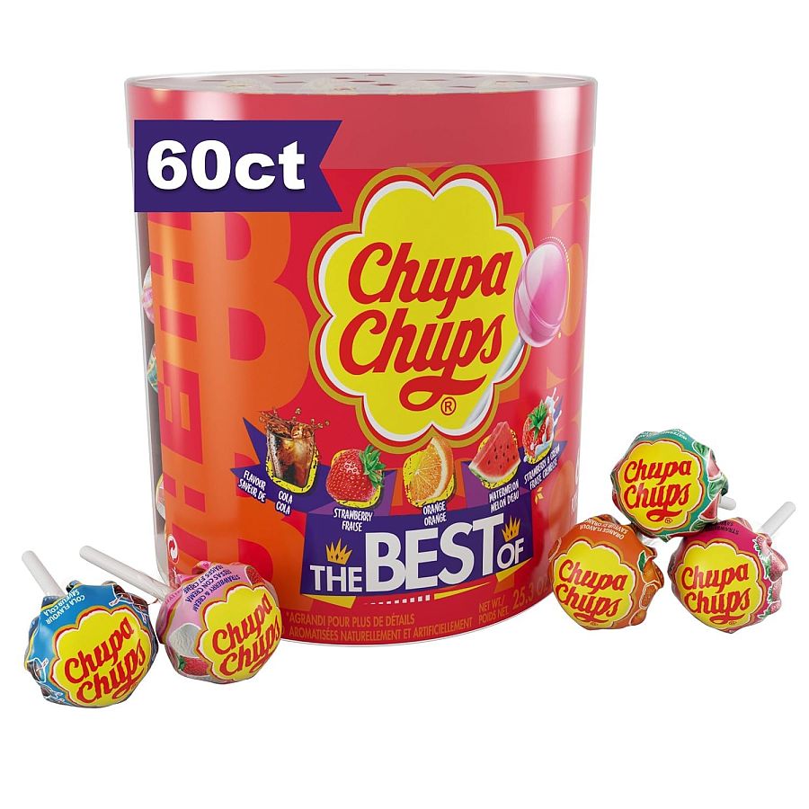 Chupa Chups ‘Best Of’ Lollipop 5 Flavor 60 ct Drum Bucket