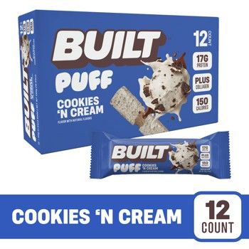 BUILT Puff Protein Bar Cookies 'N Cream 1.41 oz 12 ct