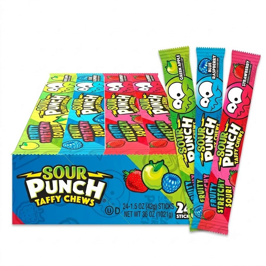 Sour Punch Chews Sticks Taffy Candy 1.5 oz 24ct
