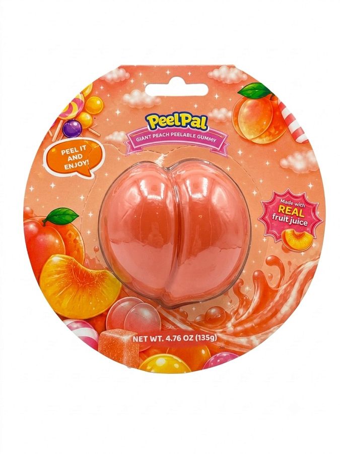 Peel Pals Giant Peelable Peach Gummy Candy Real Juice 4.76oz 6 Pack