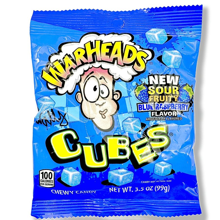 Warheads Blue Raspberry Gummy Cubes 3.5 oz 12ct Peg