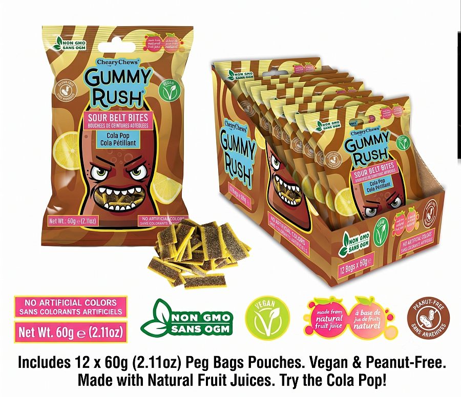 Gummy Rush Mini Sour Belt Bites Cola Pop 2.11oz 12ct Tray