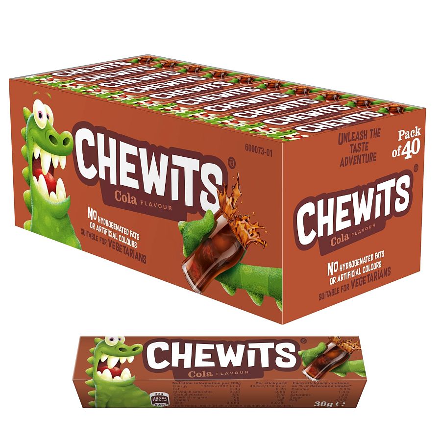 Cloetta UK Import Chewits Soft Chewy Candy COLA 1oz 40ct Tray
