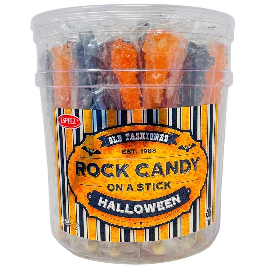 Espeez Halloween Rock Candy On a Stick Jar 36 ct 6.5 " Black Orange