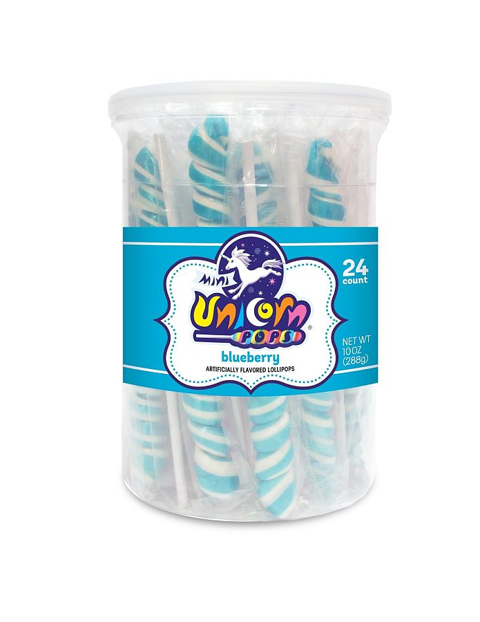 Mini Unicorn Pops Spiral Twist Bluberry Blue Lollipop 24 ct 6.5"