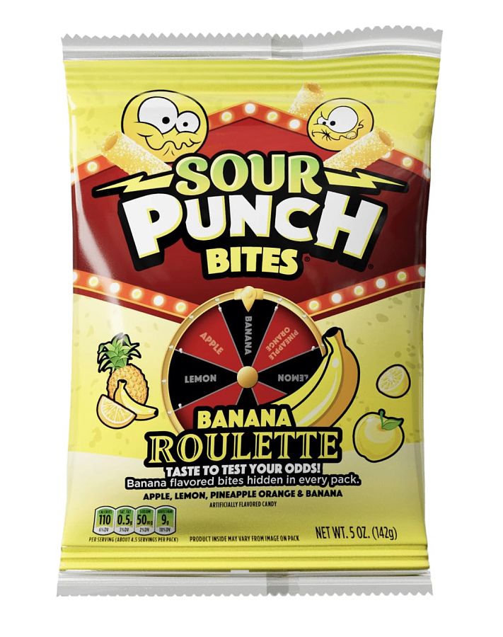 Sour Punch Bites Banana Roulette Chewy Candy 5 oz 12 ct