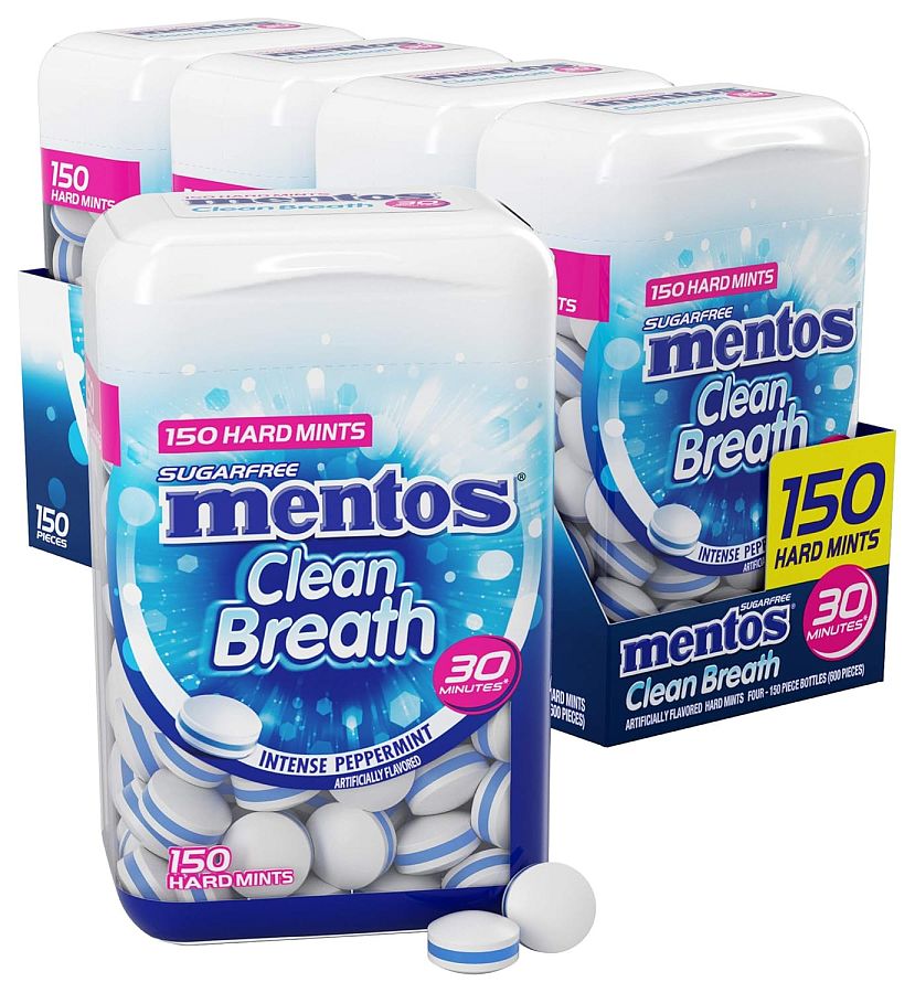 Mentos Clean Breath Hard Candy Intense Peppermint 150ct 4 Pack