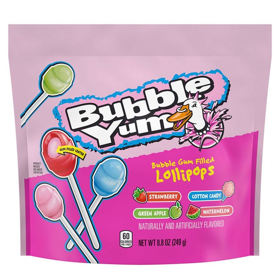 Bubble Yum Gum Filled Lollipops 8.8 oz Bag 6 ct