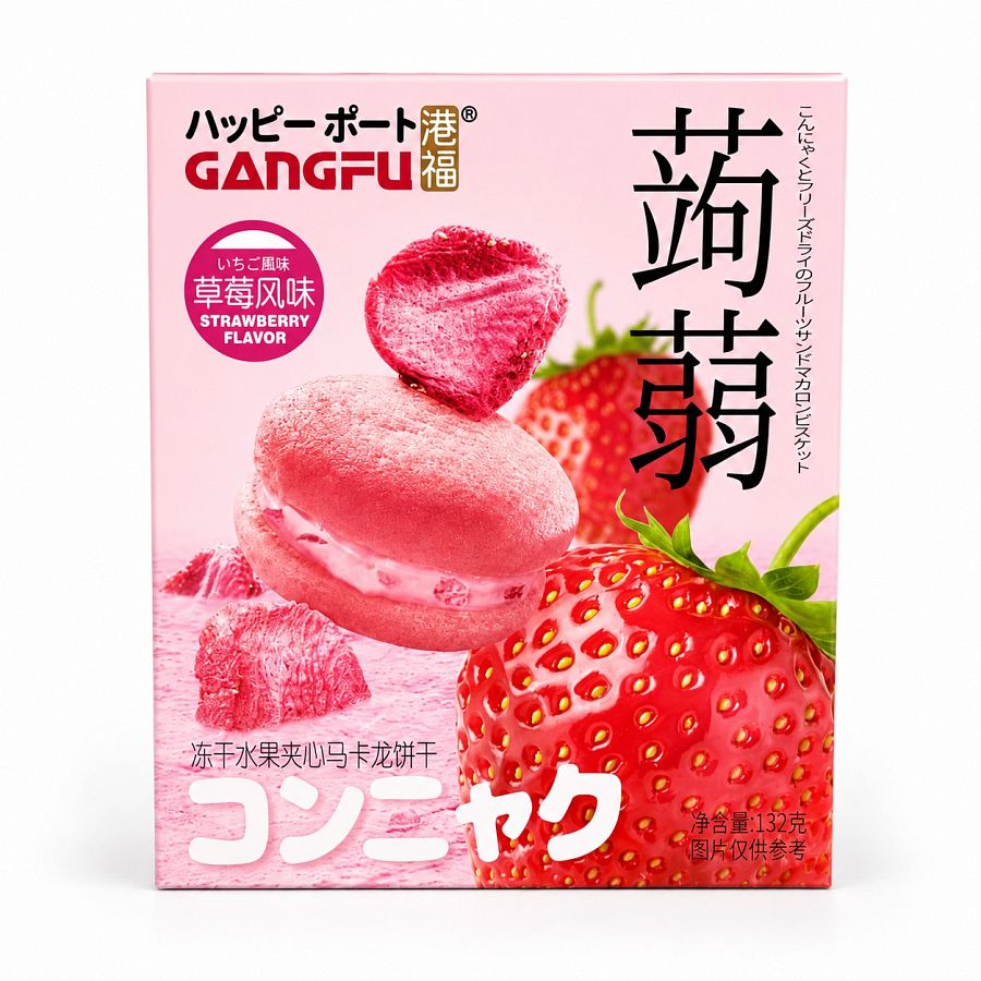 Gangfu Import Macaron Dried Strawberry Biscuit 4.6 oz 6 Pack