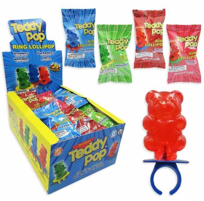 Teddy Pop Ring Bear Lollipop 4 Flavor 24 ct Tray