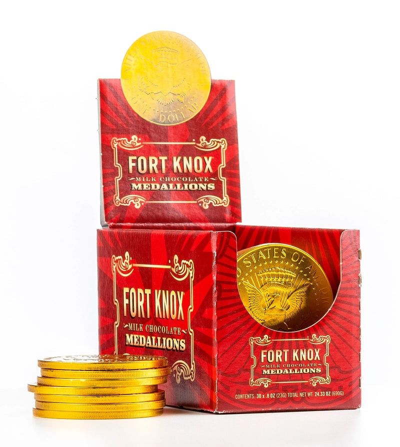 Fort Knox US Dollar Gold Chocolate Medallion 3" Coin 30ct