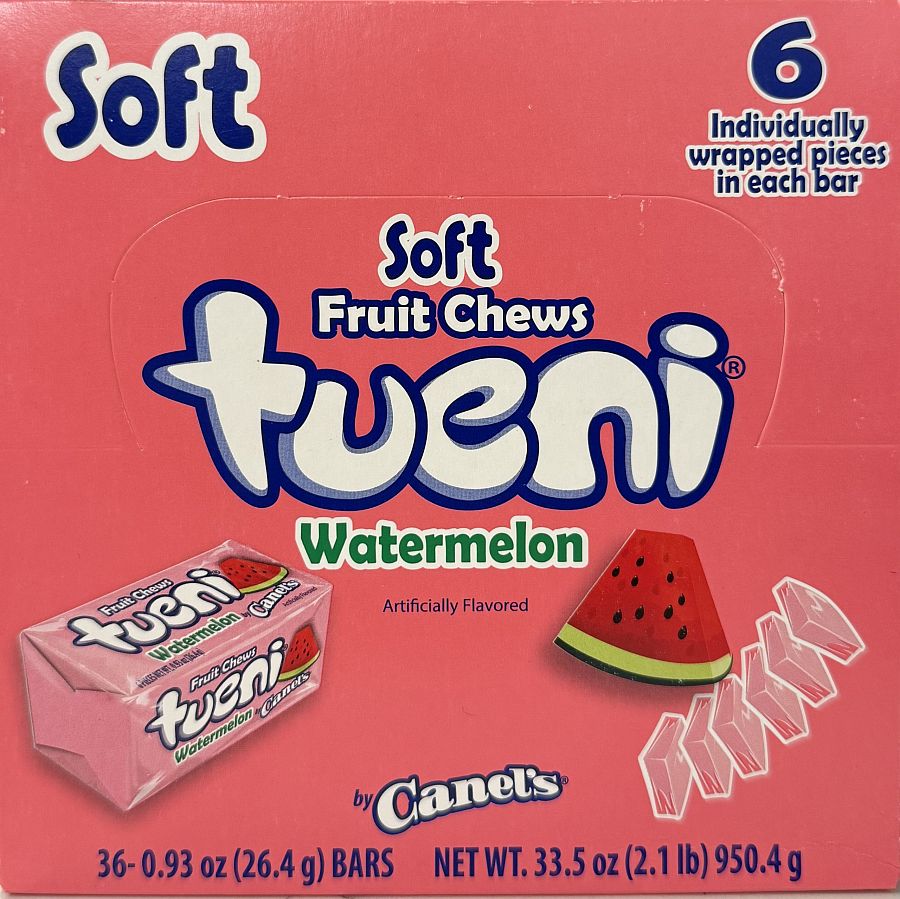 Canels Tueni Soft Fruit Chew Squares Watermelon 36 ct Tray