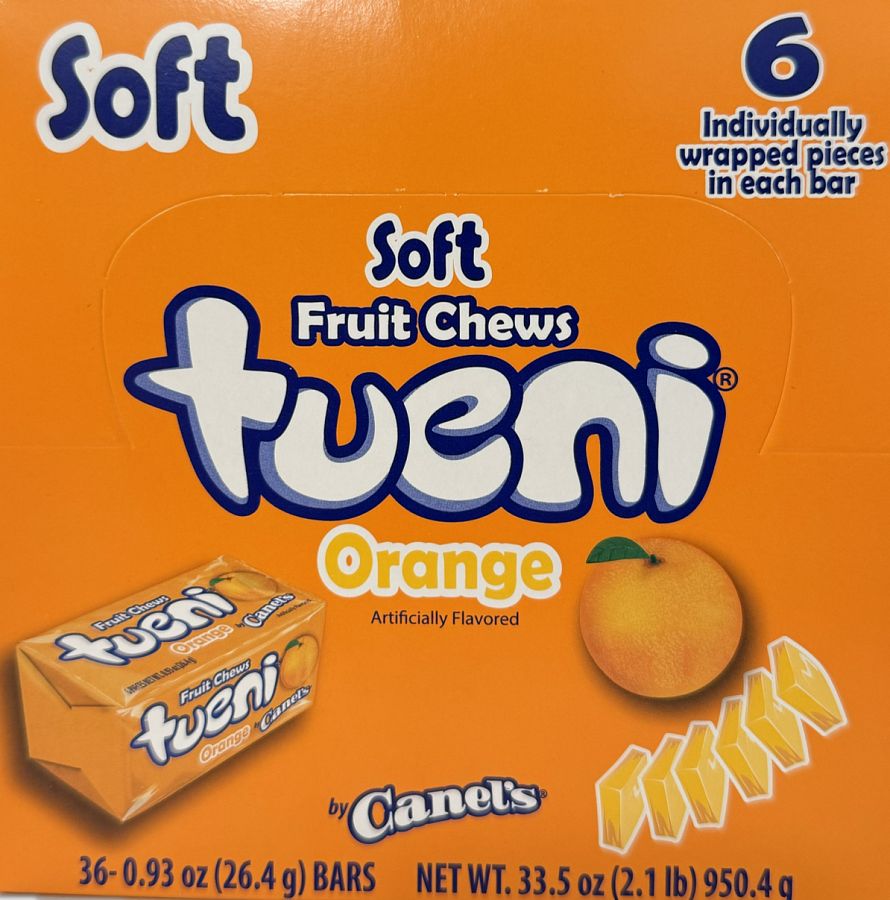Canels Tueni Soft Fruit Chew Squares Orange 36 ct Tray